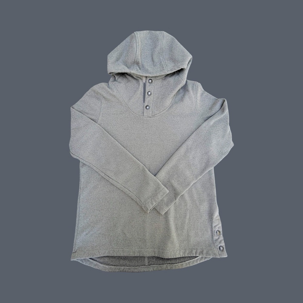 The North Face Hoodie Womens M Gray Knit Stitch Fleece Pullover Snap Hooded